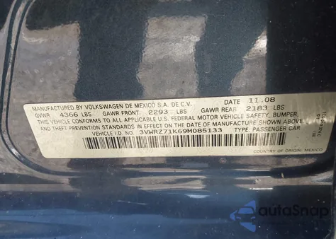 2009 Volkswagen Jetta Se/Sel из США, поврежденный, VIN 3VWRZ71K69M085133